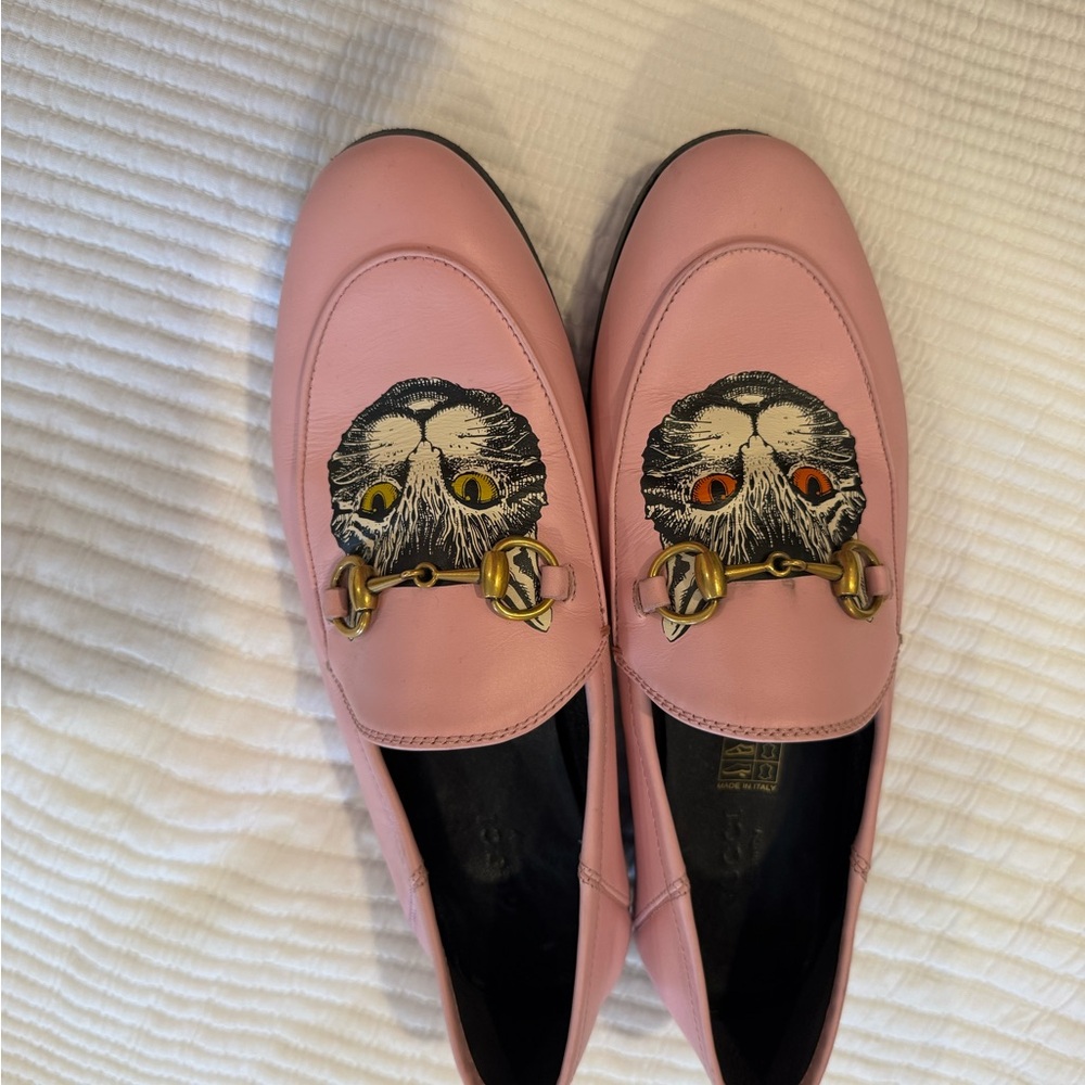 Gucci Pink Loafers with Cat Design